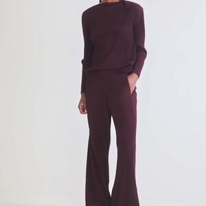 Ruti Burgundy Merlot Masterful Plisse Pleated Ribbed Pants & Top Size S/M NEW